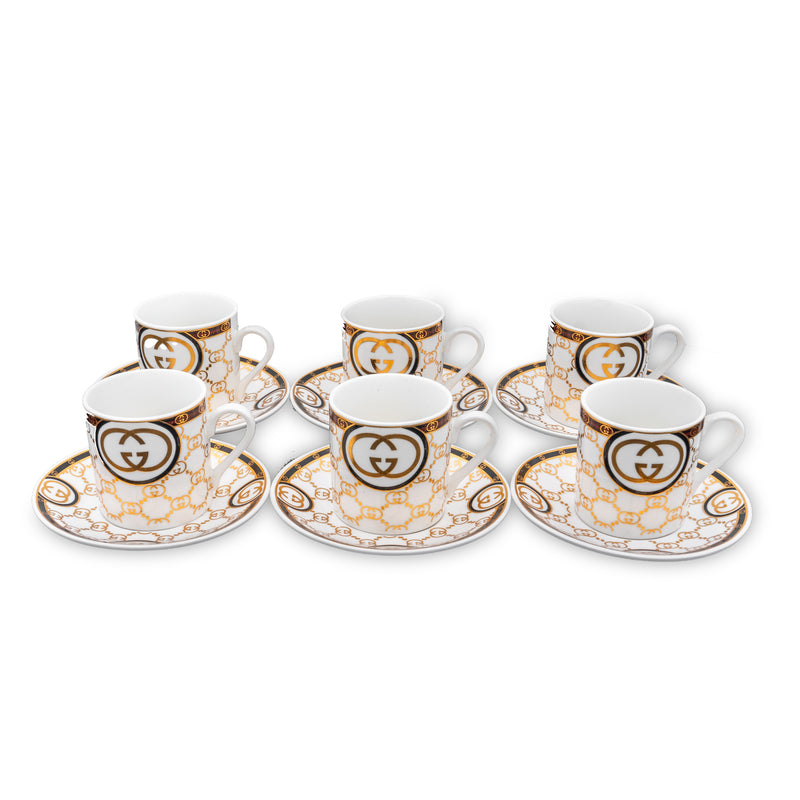 DESIGNER WHITE TURKISH COFFEE SET 6PC (E10)