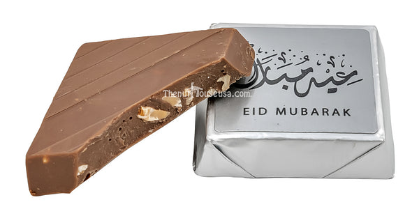 Eid Mubarak chocolate covered crushed nuts with hazelnut cream