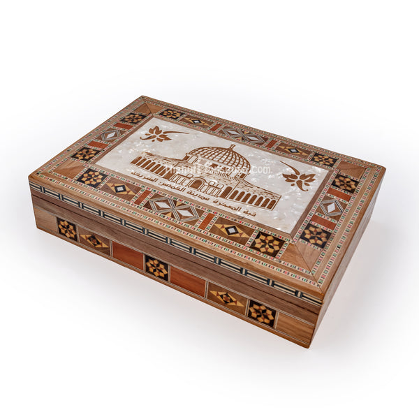 AL AQSA HANDCRAFTED SYRIAN WOODEN, MOSAIC BOX (0402)