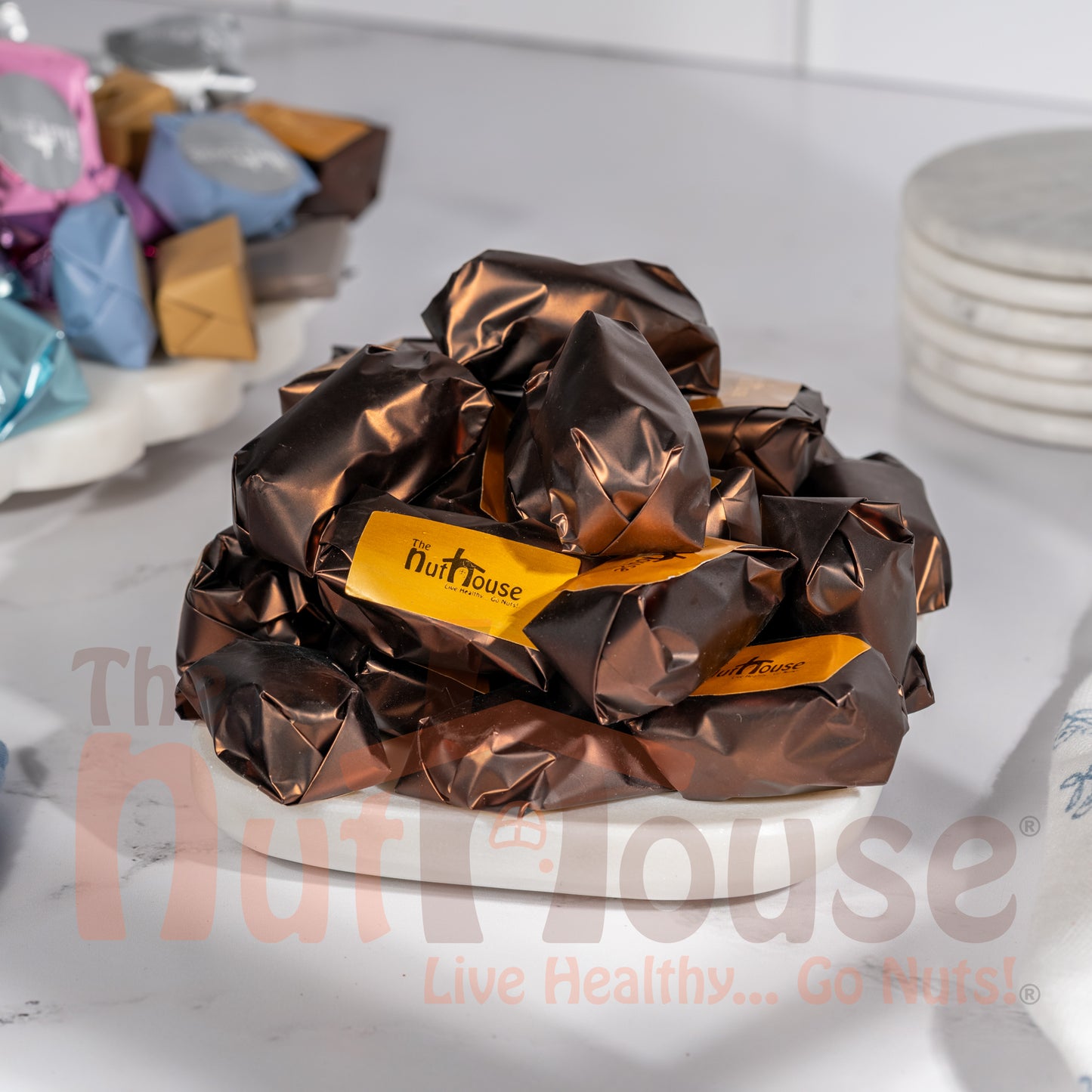 Dark chocolate Covered almond stuffed dates