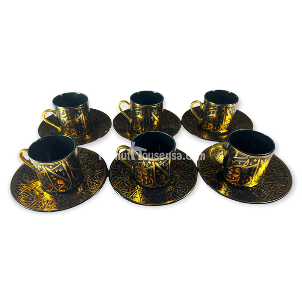 Black and Gold Arabic Calligraphy Turkish Coffee set 6pc(RZ-1P)