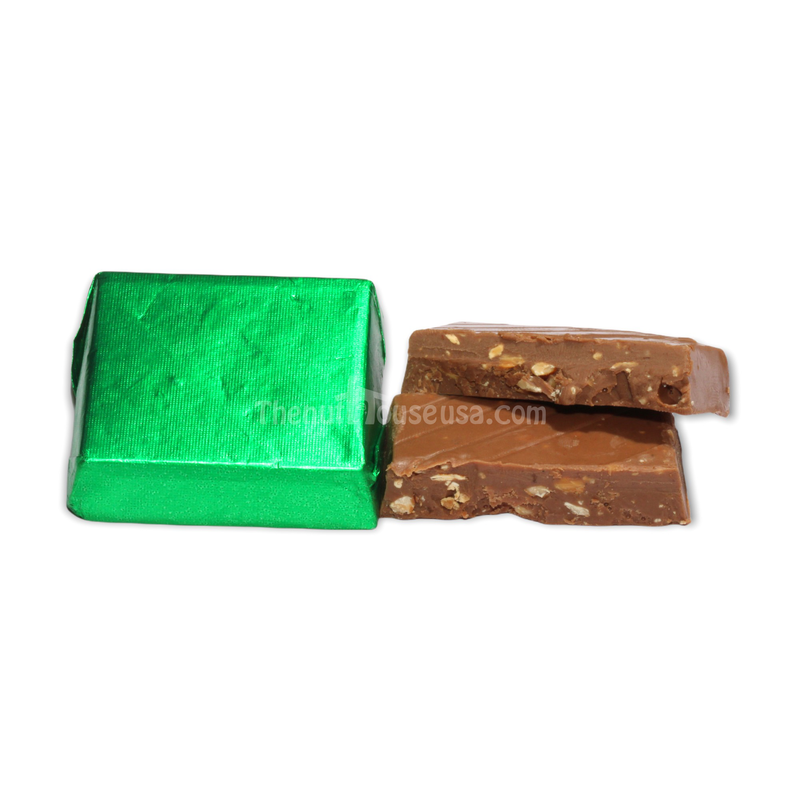 Christmas Green wrapper Chocolate Covered Crushed Nuts with Hazelnut Cream
