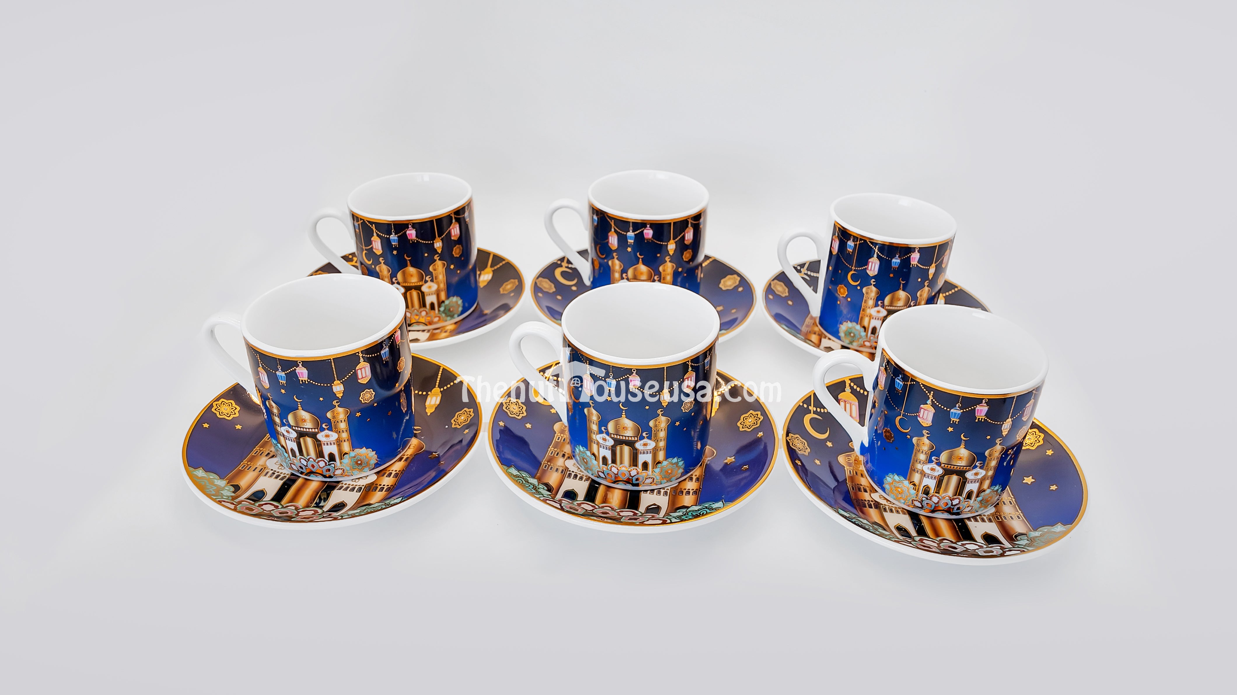 blue coffee cups and saucers Ramadan Dark Blue coffee set ( R1)